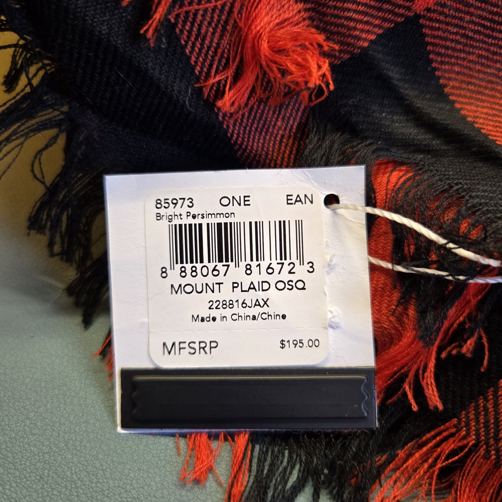 COACH 100% Wool Mount Red Plaid Oversized Square Scarf NWT - Picture 3 of 4